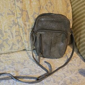 American leather co Gray Silver Suede Crossbody Bag